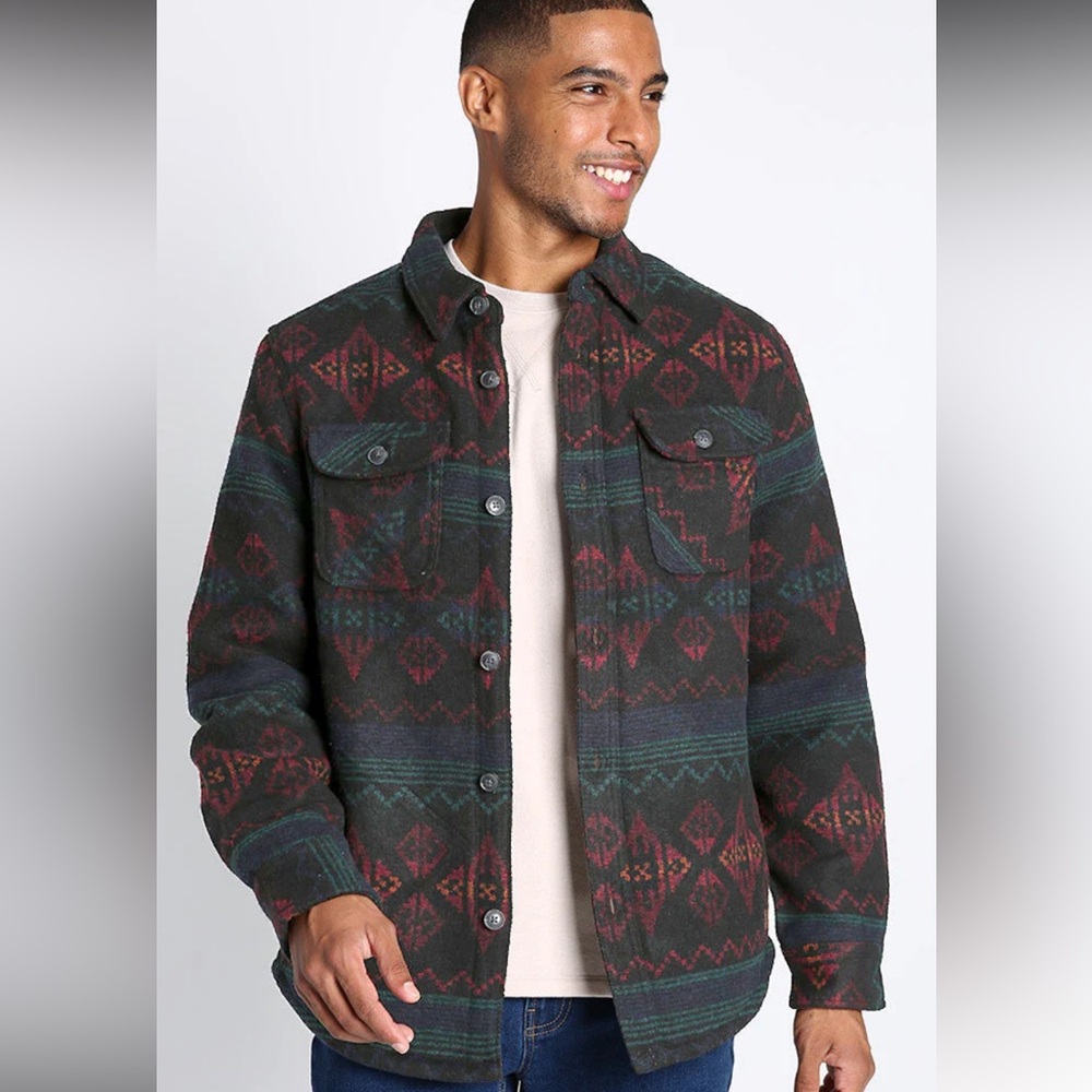 Wool Blend, Sherpa Lines Patterned Shirt Jacket
